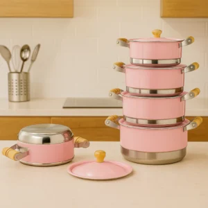 Jogo de Panelas de Aluminio Rosa